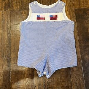 Blue and White Gingham Baby Romper